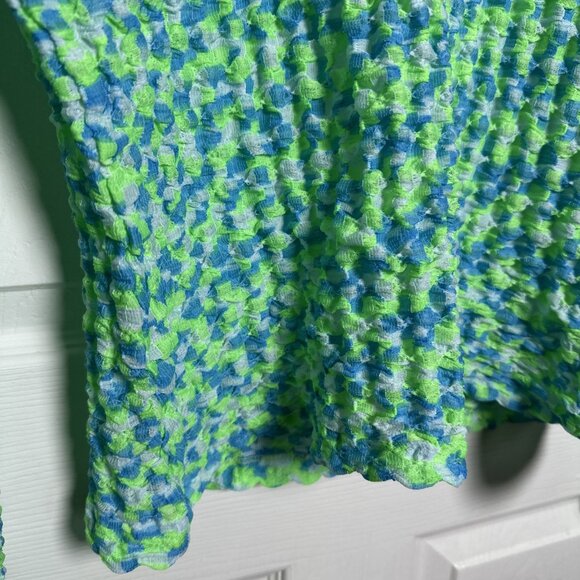 ASOS Men’s XL Puckered Texture Crinkly Long Sleeve Top Lime Green Y2K Checker - Picture 5 of 12